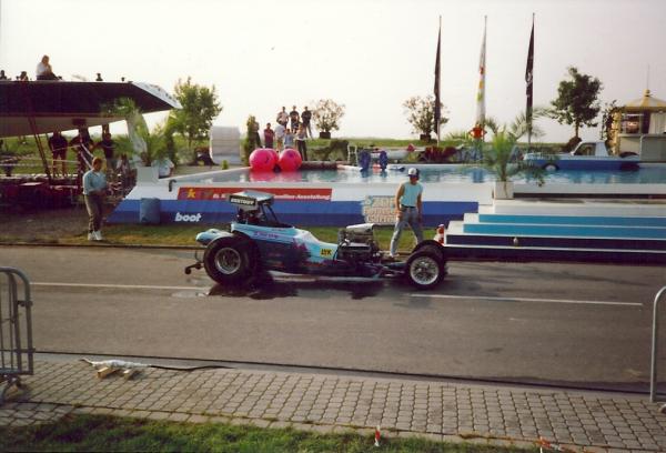 Doing burnouts live on German TV for the up coming Hockenheim race that now had a new 1/4 mile track built that year.