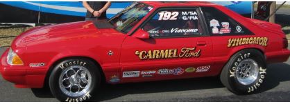 son Greg's  last fox body...Red Mustang LX Stock Eliminator M/SA car...this rascal won a lot of rounds...consistent...quality car...originally our pal Larry's from NY...nice color feature in Drag Racing magazine on this car...