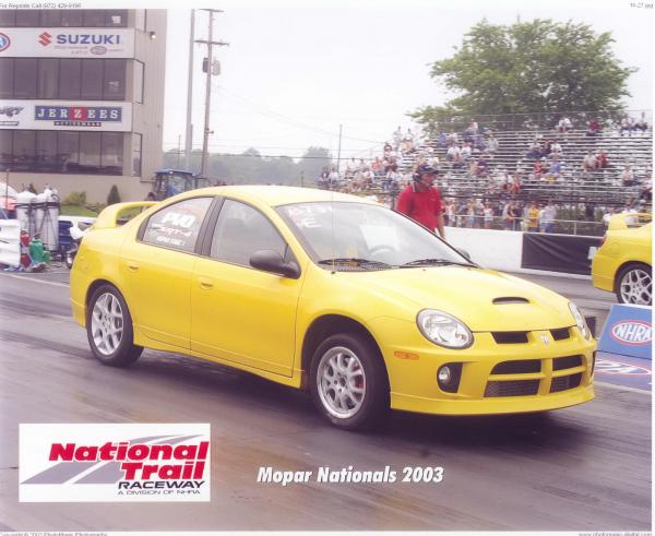 Took this Stage 1 SRT-4 to the Mopar Nationals in 2003 to make exhibition runs to demonstrate the Mopar Perf Stage Kits.   Leave at 5,000. BTW - Bob Glidden sprayed the water for my burnout on this run! 13.30's