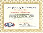 NHRA Record certificate 2