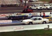 2006 Dutch Classic, Reading PA, time trials.  My current DF/S '92 Olds Toronado Trofeo, purchased from Tom Kasch June 2006.  Bucky Hess SS/AH '68 Cuda is in the far lane.