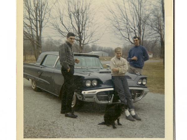 Dad's 1959 Thunderbird, picture taken in 1965 or 66.
This was my Dad's baby, he bought it in 1964. He rarely drove this car other than on Saturdays or Sundays. Was a 352 4 barrel, automatic car. It had red interior and both electric windows and seats. He had chrome reverse wheels on it for awhile, he never liked them. He traded this car for a brand new Galaxie 500 in 1967.